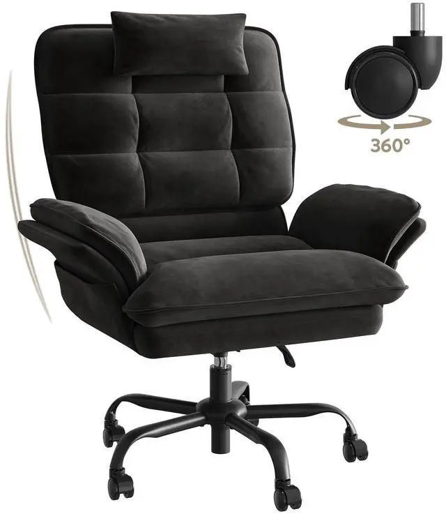 Main image of Bestier Big and Tall Executive Office Chair with Flip-Up Arms for Adults, Adjustable Height, Reclining Office Chair with Headrest & Side Pockets in Beige Black