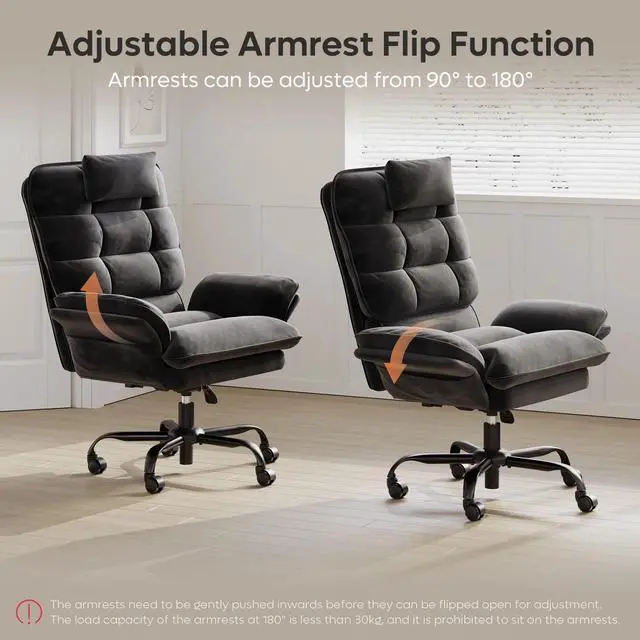 Alt view image 3 of 7 - Bestier Big and Tall Executive Office Chair with Flip-Up Arms for Adults, Adjustable Height, Reclining Office Chair with Headrest & Side Pockets in Beige Black