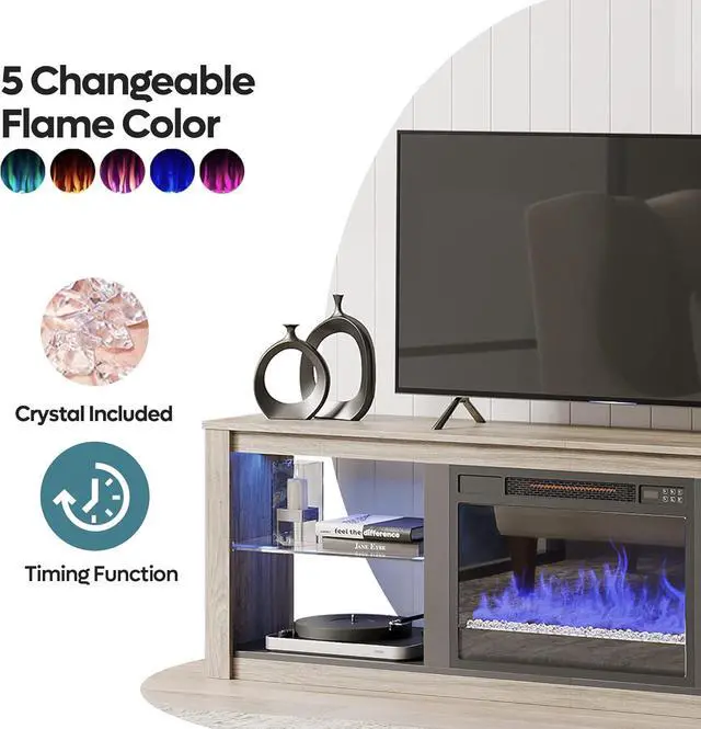 Alt view image 5 of 7 - Bestier Electric Fireplace TV Stand for 75 inch TV, 70 inch LED Entertainment Center for Living Room, Wash Grey