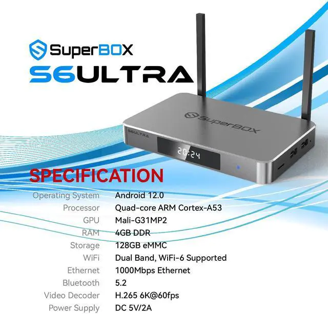 Alt view image 12 of 18 - (Latest) 2025 S6 ULTRA Smart TV Box Android 12, 4GB RAM, 128GB Storage, 6K HD, Built-in Voice Control, Android Box, Versatile Streaming Media Player, Free Channels with Zero Subscription Fees