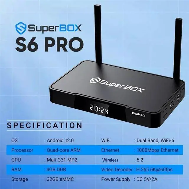 Alt view image 2 of 6 - SuperBox S6 PRO 2025 Newest Version Smart Box Fully, Stable  TV Box 2025 Elite, Authorised TV Box for TV with 1*Voice Remote, Super SmartS5 PRO Bundle TV Box for Family Fun with 4G RAM+32G Storage