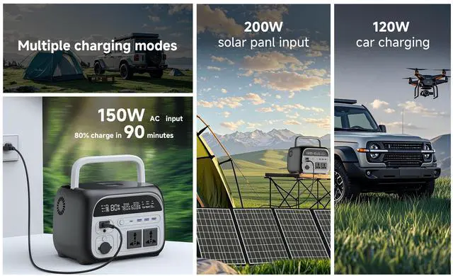 Alt view image 5 of 6 - CTOLITY Portable Power Station 481Wh LiFePO Battery Backup 500W (600W peak) AC Outlets, Battery Power Supply, Solar Generator for Camping, Off-grid, Power Outage