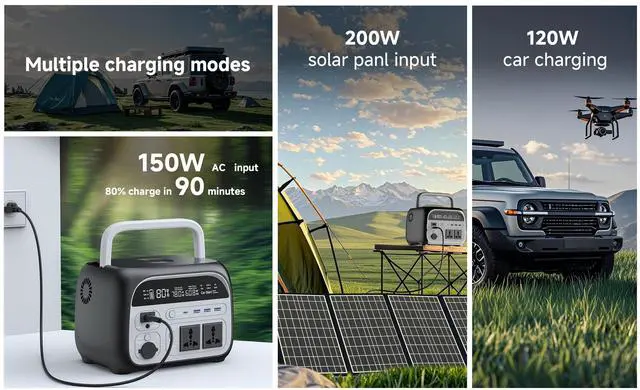Alt view image 5 of 6 - CTOLITY 300W 400W 500W Portable Power Station with 100W Solar Charging Kit ,231Wh LiFePO Battery UPS Backup AC Outlets, Power Supply, Generator for Camping, Off-grid, Power Outage