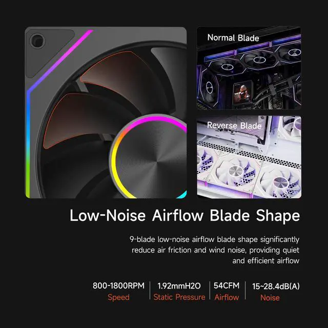 Alt view image 3 of 7 - PCCOOLER CPS FG120R ARGB 120mm Reversed Case Fan, 4-Pin PWM Low-Noise PC Fan, Infinity Mirror Frame, Dual-Sided Silicone Anti-Vibration Pads, Supports PWM Daisy-Chaining Control, Black - Single Pack