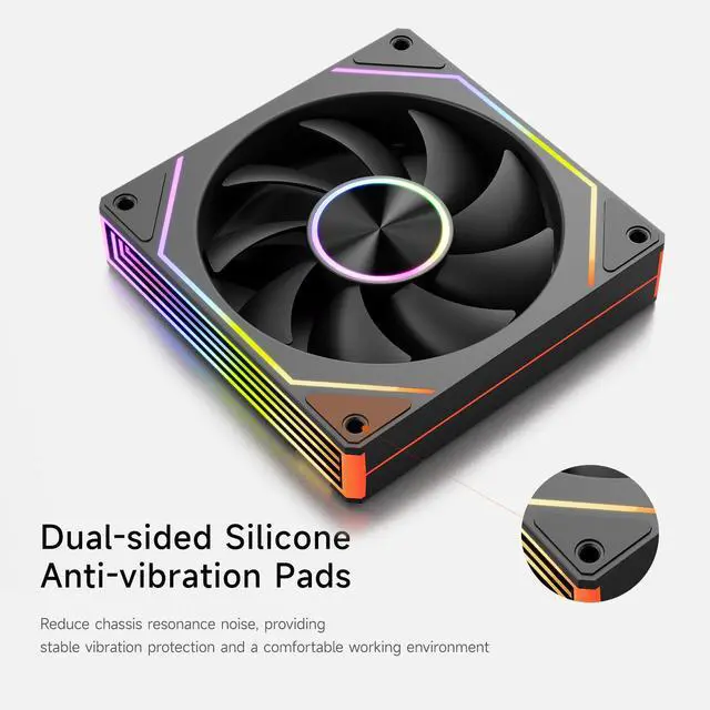 Alt view image 5 of 7 - PCCOOLER CPS FG120R ARGB 120mm Reversed Case Fan, 4-Pin PWM Low-Noise PC Fan, Infinity Mirror Frame, Dual-Sided Silicone Anti-Vibration Pads, Supports PWM Daisy-Chaining Control, Black - Single Pack