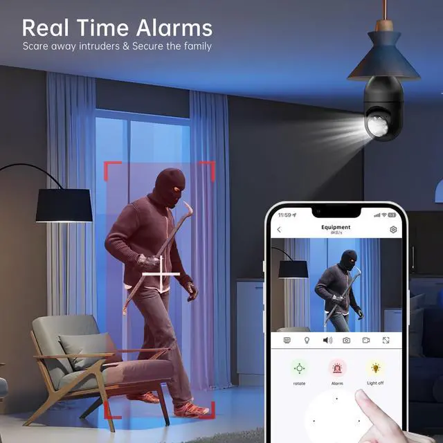 Alt view image 6 of 6 - Light Bulb Security Camera 2Pack 5G& 2.4GHz WiFi 2K Security Cameras Wireless Outdoor Motion Detection and Alarm,Two-Way Talk,Color Night Vision,Human Detection, Bulb Camera Compatible with Alexa