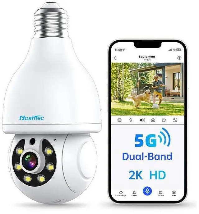 Main image of Noahtec Wireless 2K Light Bulb Camera with 5G/2.4G Compatibility, Two-Way Talk, and Humanoid Tracking  Smart Alarm and Color Night Vision for Enhanced Home Security