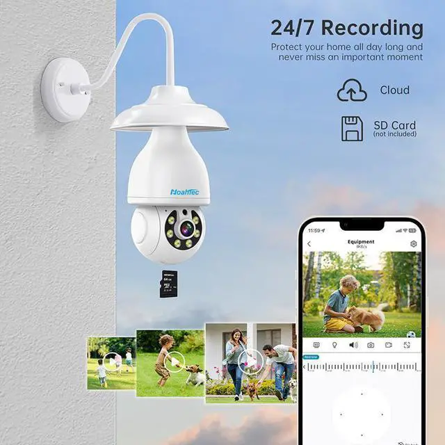 Alt view image 4 of 5 - Noahtec Wireless 2K Light Bulb Camera with 5G/2.4G Compatibility, Two-Way Talk, and Humanoid Tracking  Smart Alarm and Color Night Vision for Enhanced Home Security