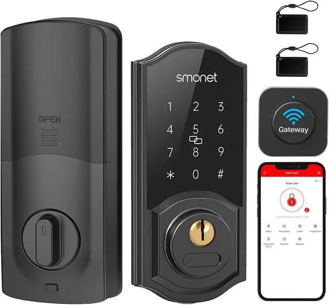 Main image of SMONET WiFi Smart Door Lock,Keyless Entry Keypad Deadbolt with Gateway Remote Control Digital Front Door Lock Bluetooth Electronic Auto Lock Touchscreen Work with Alexa Code for Home Office Airbnb