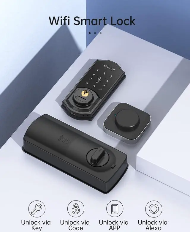 Alt view image 2 of 7 - SMONET WiFi Smart Door Lock,Keyless Entry Keypad Deadbolt with Gateway Remote Control Digital Front Door Lock Bluetooth Electronic Auto Lock Touchscreen Work with Alexa Code for Home Office Airbnb