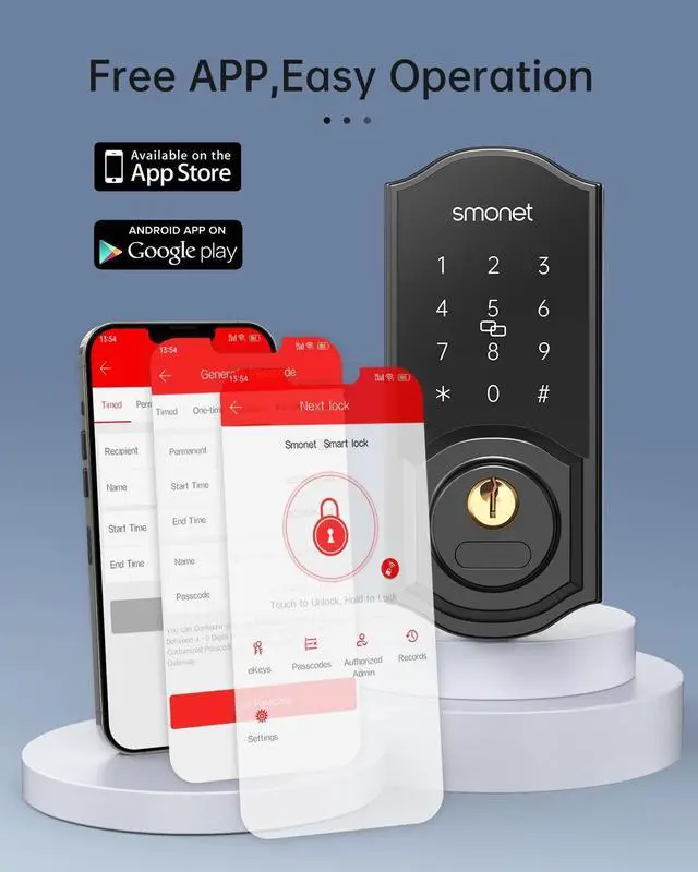 Alt view image 3 of 7 - SMONET WiFi Smart Door Lock,Keyless Entry Keypad Deadbolt with Gateway Remote Control Digital Front Door Lock Bluetooth Electronic Auto Lock Touchscreen Work with Alexa Code for Home Office Airbnb