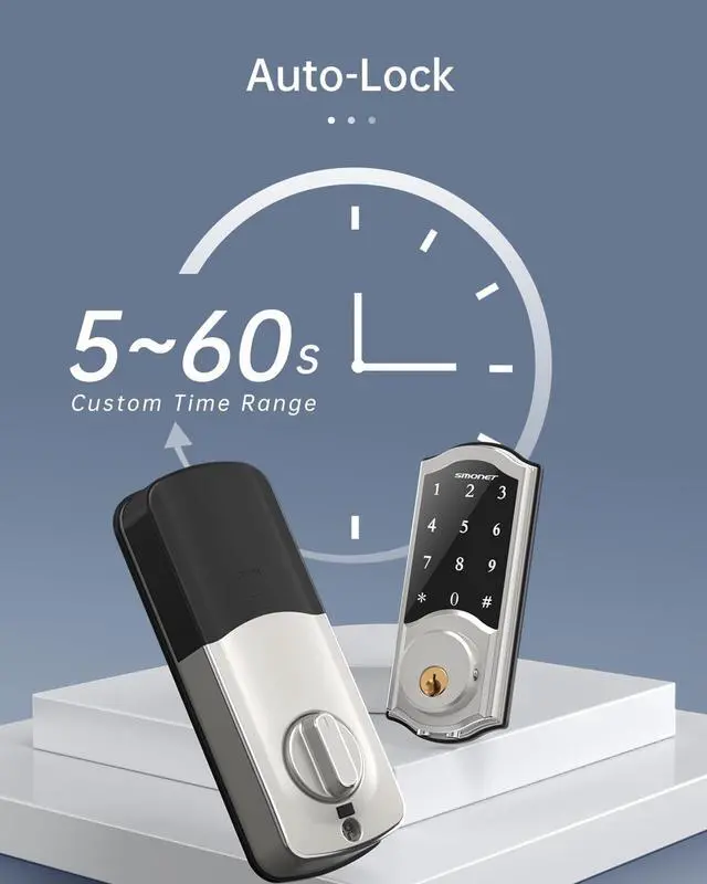 Alt view image 6 of 7 - SMONET WiFi Smart Door Lock,Keyless Entry Keypad Deadbolt with Gateway Remote Control Digital Front Door Lock Bluetooth Electronic Auto Lock Touchscreen Work with Alexa for Home Office Airbnb Silver
