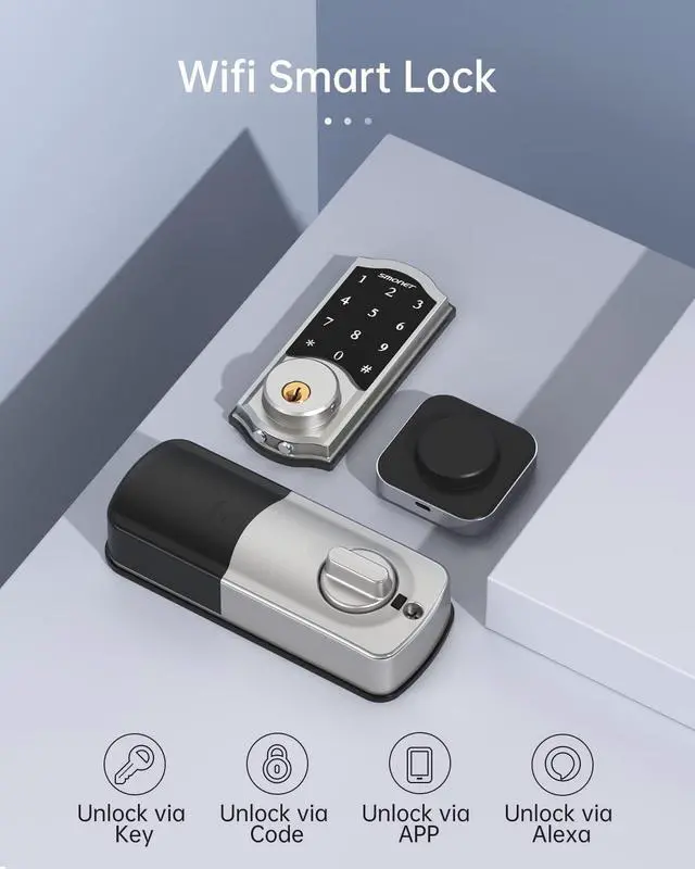 Alt view image 4 of 7 - SMONET WiFi Smart Door Lock,Keyless Entry Keypad Deadbolt with Gateway Remote Control Digital Front Door Lock Bluetooth Electronic Auto Lock Touchscreen Work with Alexa for Home Office Airbnb Silver