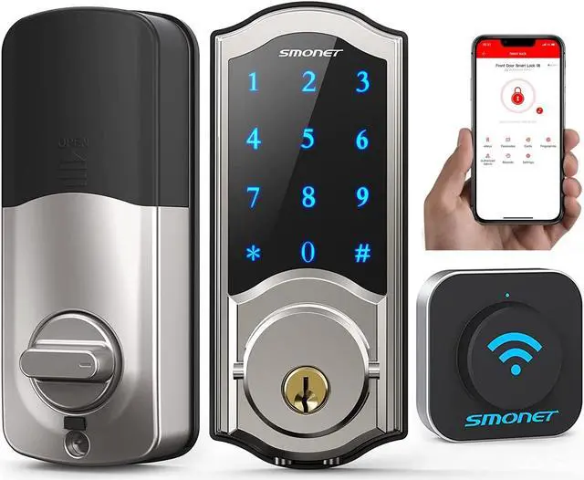 Main image of SMONET WiFi Smart Door Lock,Keyless Entry Keypad Deadbolt with Gateway Remote Control Digital Front Door Lock Bluetooth Electronic Auto Lock Touchscreen Work with Alexa for Home Office Airbnb Silver
