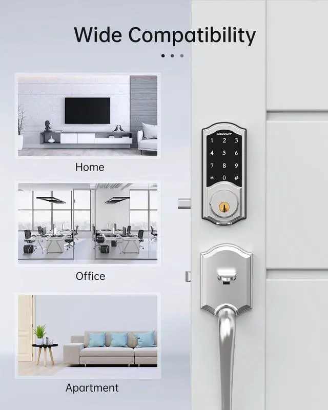 Alt view image 7 of 7 - SMONET WiFi Smart Door Lock,Keyless Entry Keypad Deadbolt with Gateway Remote Control Digital Front Door Lock Bluetooth Electronic Auto Lock Touchscreen Work with Alexa for Home Office Airbnb Silver
