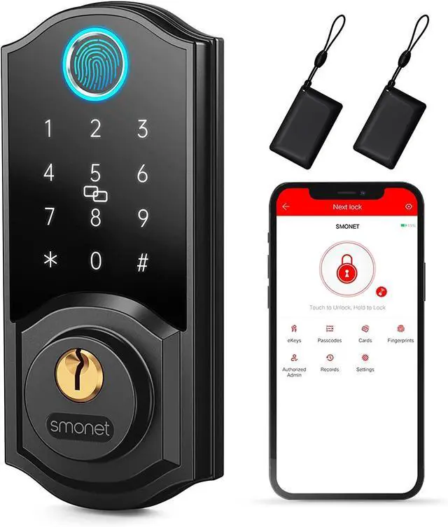 Main image of SMONET Smart Lock Fingerprint Deadbolt Keyless Entry Door Lock with Electronic Bluetooth Digital Keypad Deadbolt for Front Door,Biometrics,Auto-Lock,Fob Keys,Passcode by APP Control for Home