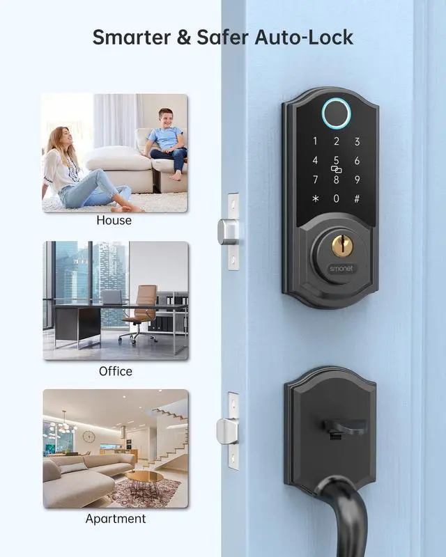 Alt view image 6 of 7 - SMONET Smart Lock Fingerprint Deadbolt Keyless Entry Door Lock with Electronic Bluetooth Digital Keypad Deadbolt for Front Door,Biometrics,Auto-Lock,Fob Keys,Passcode by APP Control for Home