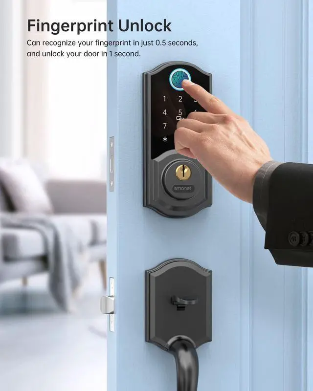 Alt view image 4 of 7 - SMONET Smart Lock Fingerprint Deadbolt Keyless Entry Door Lock with Electronic Bluetooth Digital Keypad Deadbolt for Front Door,Biometrics,Auto-Lock,Fob Keys,Passcode by APP Control for Home