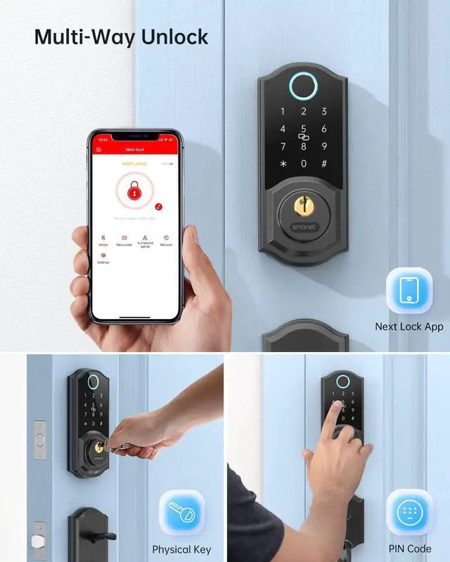 Alt view image 3 of 7 - SMONET Smart Lock Fingerprint Deadbolt Keyless Entry Door Lock with Electronic Bluetooth Digital Keypad Deadbolt for Front Door,Biometrics,Auto-Lock,Fob Keys,Passcode by APP Control for Home