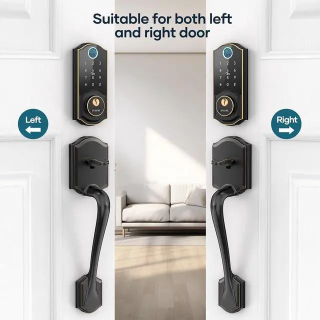 Alt view image 6 of 7 - SMONET Smart Front Door Lock Set - Keyless Entry Door Lock with Handleset Digital Smart Door Lock Fingerprint Keypad Bluetooth Deadbolt Lockset Auto Lock, Work with Alexa