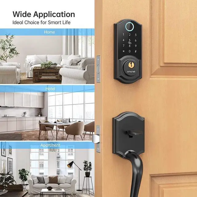 Alt view image 5 of 7 - SMONET Smart Front Door Lock Set Fingerprint Keyless Entry Handle Set Keypad Deadbolt Lock with Bluetooth Electronic Digital Smart Door Lock,Auto Lock Work with Alexa, Easy to Install Black