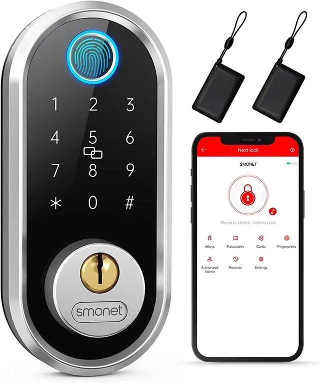 Main image of SMONET Smart Deadbolt, Fingerprint Electronic Deadbolt Door Lock with Keypad-Bluetooth Keyless Entry Smart Deadbolt App Control, Ekeys Sharing, App Monitoring Auto Lock for Homes and Hotel SILVER