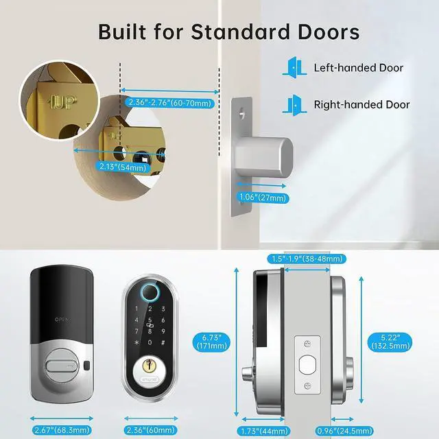Alt view image 7 of 7 - SMONET Smart Deadbolt, Fingerprint Electronic Deadbolt Door Lock with Keypad-Bluetooth Keyless Entry Smart Deadbolt App Control, Ekeys Sharing, App Monitoring Auto Lock for Homes and Hotel SILVER