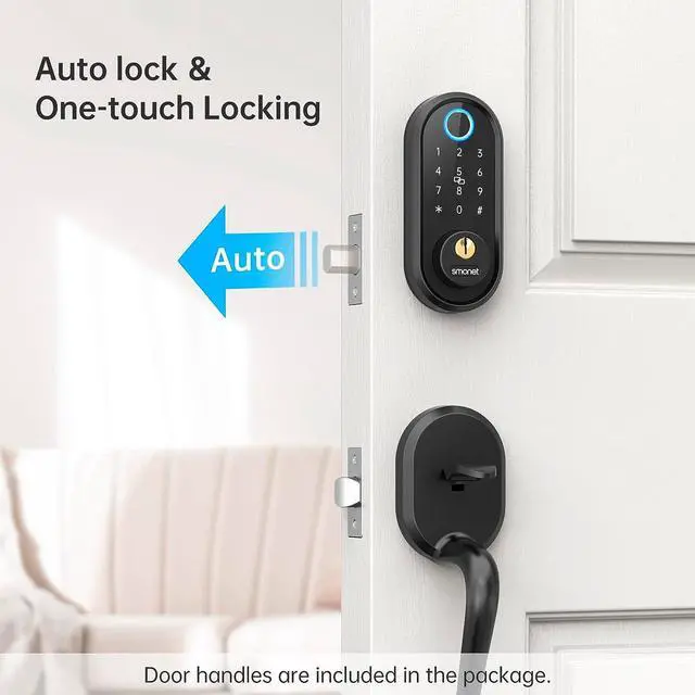 Alt view image 4 of 7 - SMONET Front Door Lock Set with Handle for Front Door Fingerprint Keyless Entry Bluetooth Electronic Digital Keypad Door Lock Deadbolt, Auto Lock Work with Alexa, Easy to Install