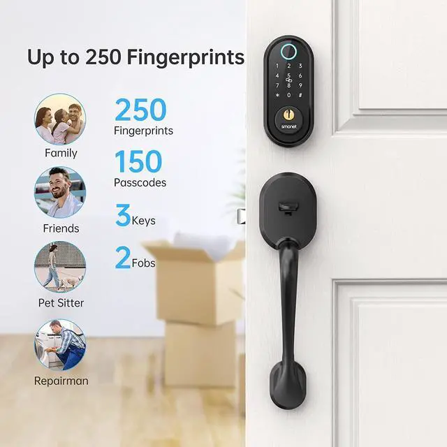 Alt view image 3 of 7 - SMONET Front Door Lock Set with Handle for Front Door Fingerprint Keyless Entry Bluetooth Electronic Digital Keypad Door Lock Deadbolt, Auto Lock Work with Alexa, Easy to Install