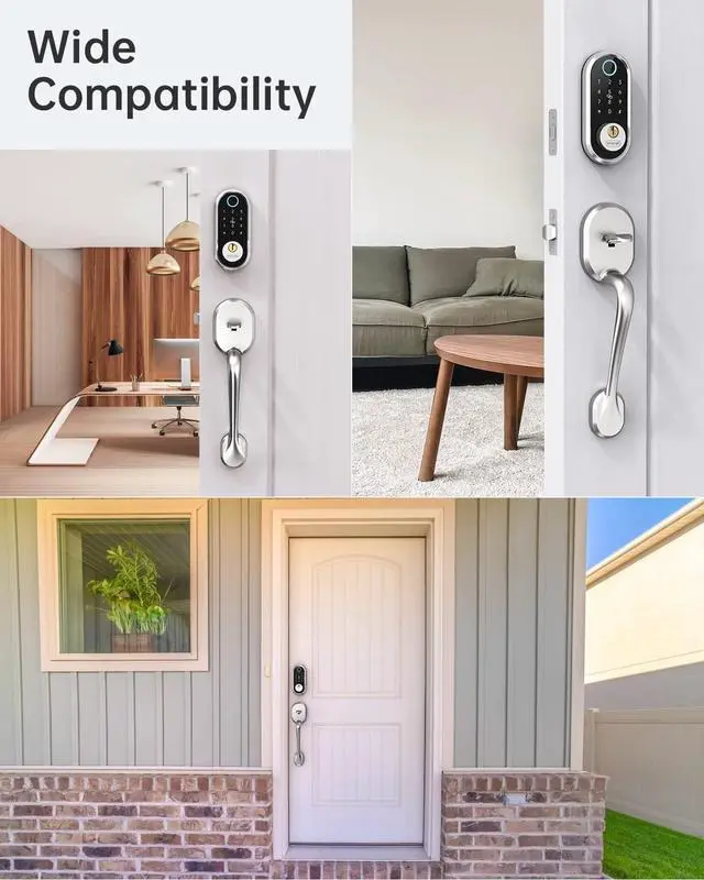 Alt view image 5 of 7 - SMONET Smart Front Door Lock Set - Fingerprint Deadbolt Keypad Front Door Lock Handle Keyless Entry Door Lock Electronic Touchscreen Keypad Biometric Digital Bluetooth Deadbolt Work with Alexa Silver