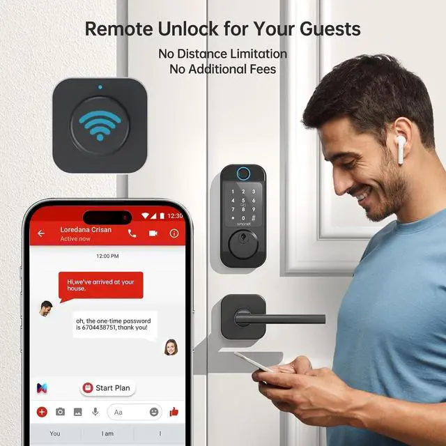 Alt view image 4 of 7 - SMONET Keyless Entry Door Lock Handleset - WiFi Fingerprint Smart Locks for Front Door App Remote Control, Digital Bluetooth Keypad Deadbolt Lock Set with Alexa, Auto Lock, Code, Fobs for Home Black