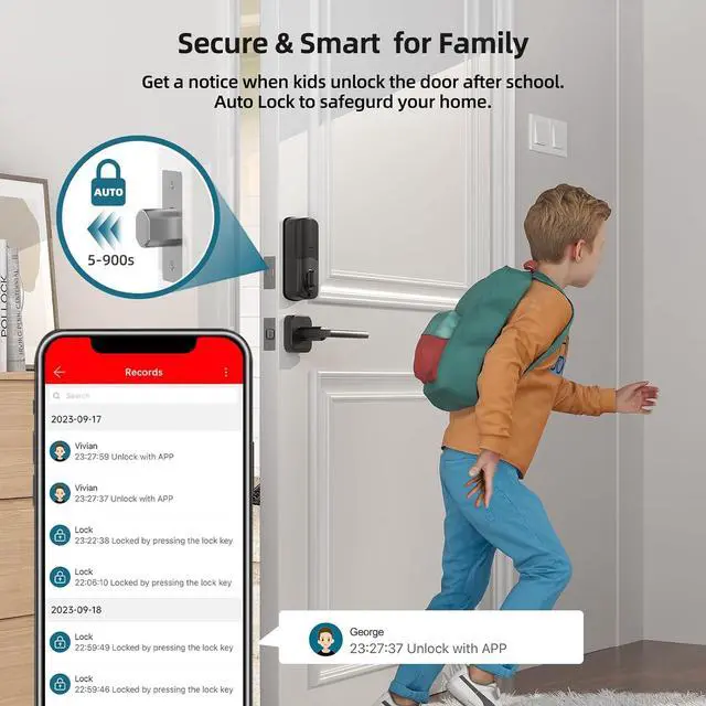 Alt view image 6 of 7 - SMONET Keyless Entry Door Lock Handleset - WiFi Fingerprint Smart Locks for Front Door App Remote Control, Digital Bluetooth Keypad Deadbolt Lock Set with Alexa, Auto Lock, Code, Fobs for Home Black