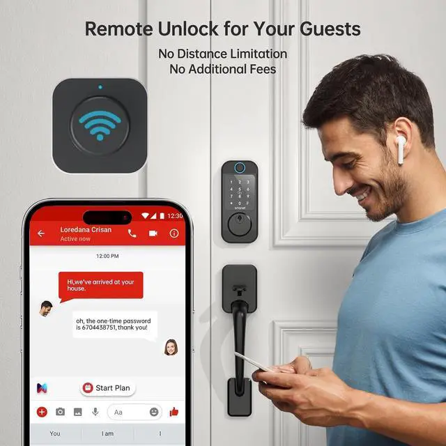 Alt view image 3 of 7 - SMONET Smart WiFi Door Lock Set, Keyless Entry Front Door Handle Set Fingerprint Keypad Digital Electronic Auto Locks with Alexa Enabled, Code, App Remote Control for Home Rental, Black