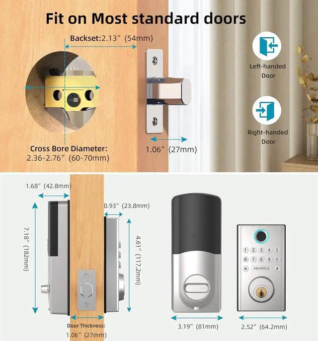 Alt view image 7 of 7 - HEANTLE Keyless Entry Door Lock, Smart Deadbolt Lock with Keypad, Fingerprint Door Lock, Electronic Deadbolt Lock, Combination Lock for Front Door, Auto Lock, Easy Installation