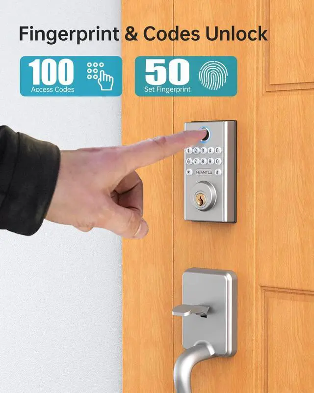 Alt view image 2 of 7 - HEANTLE Keyless Entry Door Lock, Smart Deadbolt Lock with Keypad, Fingerprint Door Lock, Electronic Deadbolt Lock, Combination Lock for Front Door, Auto Lock, Easy Installation