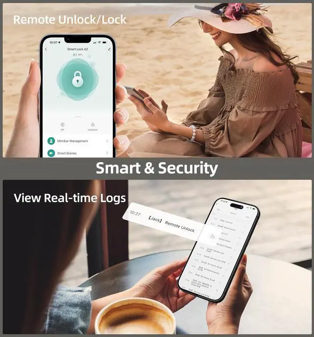 Alt view image 4 of 7 - HEANTLE Smart WiFi Door Lock Set - Keyless Entry Front Door Lock Handles Set,Fingerprint Bluetooth Keypad Deadbolt Lockset with App Remote Control, Alexa Voice, Auto Lock for Home Security, Rental