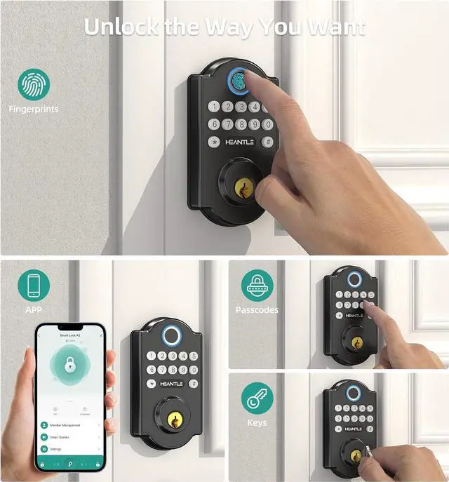 Alt view image 3 of 7 - HEANTLE Smart WiFi Door Lock Set - Keyless Entry Front Door Lock Handles Set,Fingerprint Bluetooth Keypad Deadbolt Lockset with App Remote Control, Alexa Voice, Auto Lock for Home Security, Rental