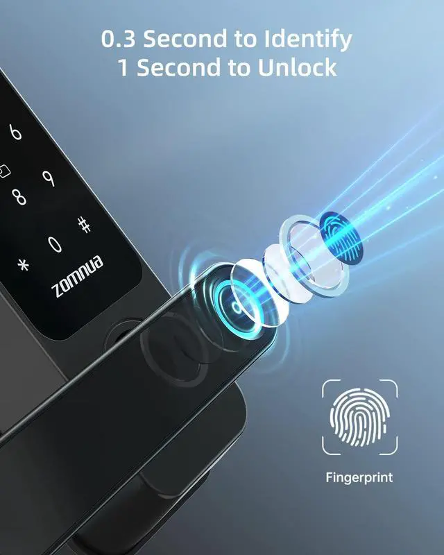 Alt view image 3 of 7 - ZOMNUA WiFi Keyless Entry Door Lock with Handle,Fingerprint Smart Deadbolt Digital Keypad Front Door Lock Handle,Biometric Alexa with Fob Keys Gateway for Home Office,Black