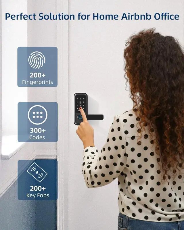 Alt view image 4 of 7 - ZOMNUA WiFi Keyless Entry Door Lock with Handle,Fingerprint Smart Deadbolt Digital Keypad Front Door Lock Handle,Biometric Alexa with Fob Keys Gateway for Home Office,Black