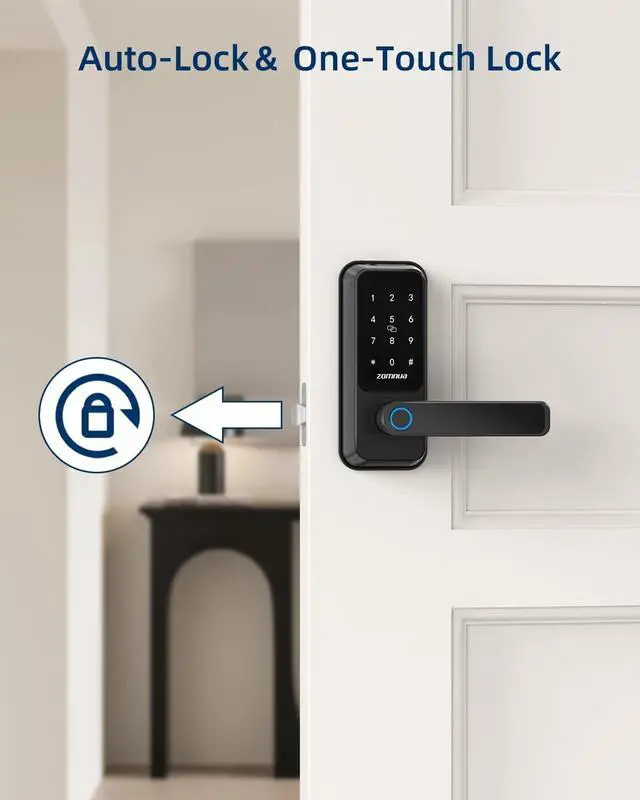 Alt view image 6 of 7 - ZOMNUA WiFi Keyless Entry Door Lock with Handle,Fingerprint Smart Deadbolt Digital Keypad Front Door Lock Handle,Biometric Alexa with Fob Keys Gateway for Home Office,Black