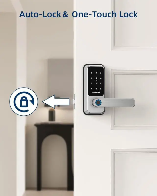 Alt view image 6 of 7 - ZOMNUA Keyless Entry WiFi Door Lock, Fingerprint Keypad Door Lock with Handle,Smart Deadbolt Digital Bluetooth Electronic with Fob Keys Gateway for Home Hotel Office Silver