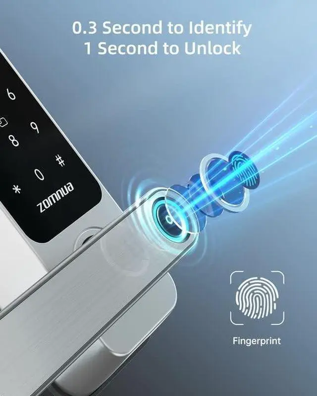 Alt view image 3 of 7 - ZOMNUA Keyless Entry WiFi Door Lock, Fingerprint Keypad Door Lock with Handle,Smart Deadbolt Digital Bluetooth Electronic with Fob Keys Gateway for Home Hotel Office Silver