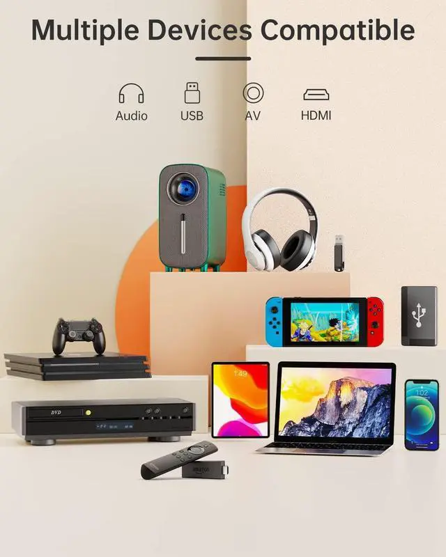 Alt view image 4 of 7 - HISION Mini Portable Bluetooth Movie Projector, 1080P 4K Outdoor Home TV Proyector 8500L HD Video Led Projectors Gaming Cinema Theater Camping Support TV Stick Laptop Phone Tablet HDMI USB