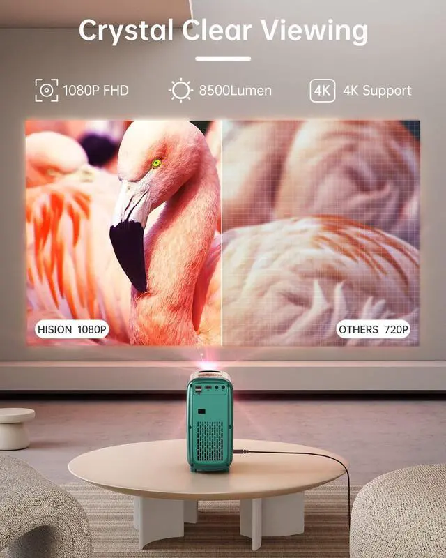 Alt view image 2 of 7 - HISION Mini Portable Bluetooth Movie Projector, 1080P 4K Outdoor Home TV Proyector 8500L HD Video Led Projectors Gaming Cinema Theater Camping Support TV Stick Laptop Phone Tablet HDMI USB