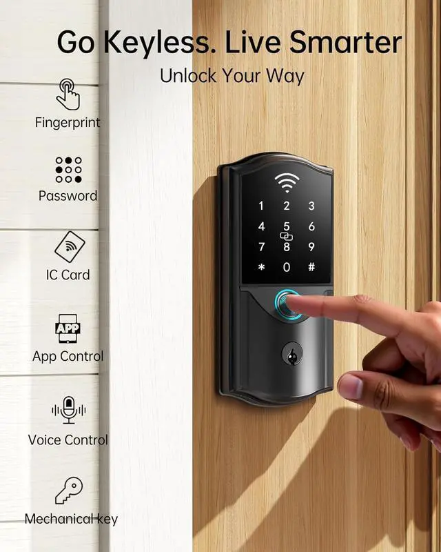 Alt view image 11 of 14 - WiFi Smart Lock for Front Door Firstriver Keyless Entry Electronic Deadbolt with Biometric Fingerprint & Digital Keypad Built-in Wi-Fi App Control Auto Lock Compatible with Alexa & Google Assistant
