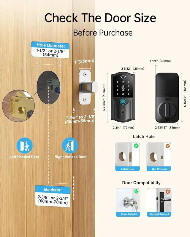 Alt view image 14 of 14 - WiFi Smart Lock for Front Door Firstriver Keyless Entry Electronic Deadbolt with Biometric Fingerprint & Digital Keypad Built-in Wi-Fi App Control Auto Lock Compatible with Alexa & Google Assistant