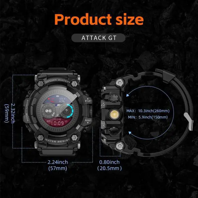 Alt view image 7 of 7 - LOKMAT ATTACK GT smart watch multi-function Bluetooth call heart rate blood oxygen sleep health monitoring outdoor sports waterproof information push adult boy girl junior high school student
