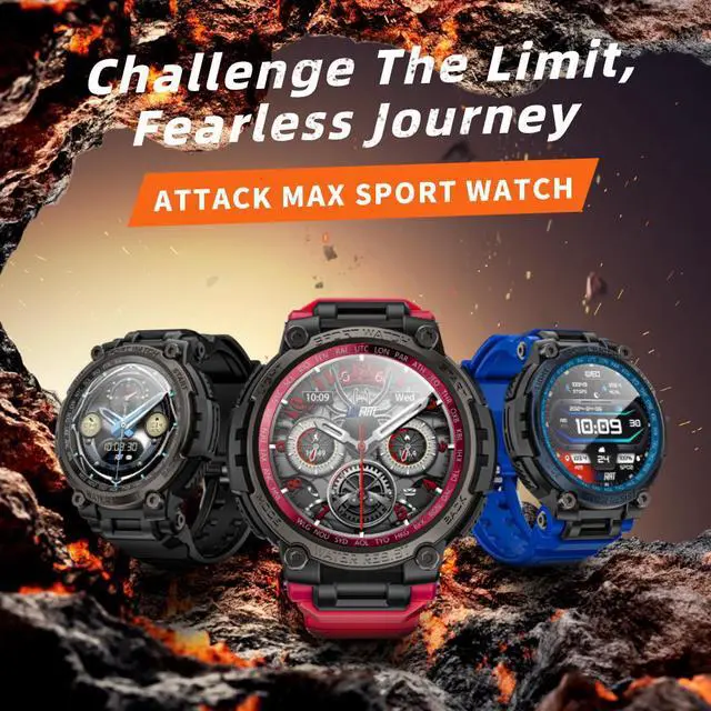 Alt view image 2 of 7 - LOKMAT ATTACK MAX Smart Watch 1.53-inch large round screen Heart rate blood oxygen sleep health monitoring compass Bluetooth call information push IP68 waterproof outdoor sports watch