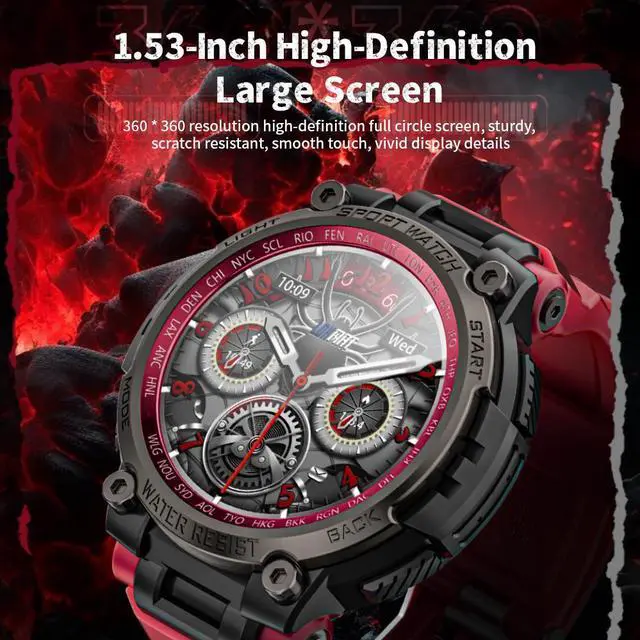 Alt view image 3 of 7 - LOKMAT ATTACK MAX Smart Watch 1.53-inch large round screen Heart rate blood oxygen sleep health monitoring compass Bluetooth call information push IP68 waterproof outdoor sports watch