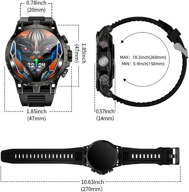 Alt view image 7 of 7 - LOKMAT APPLLP 4 Smart Watch 1.508AMOLED Screen 466*466 Resolution SIM Card Slot Independent Calls Wi-Fi 180° Pull-Out Knob HD Camera Can Download Third-Party APP Software Android System 8.1